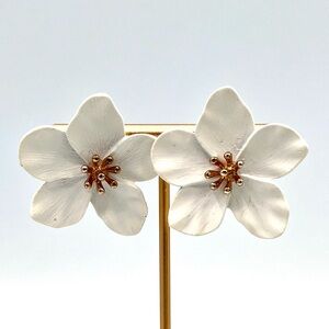 White Floral Statement Earrings